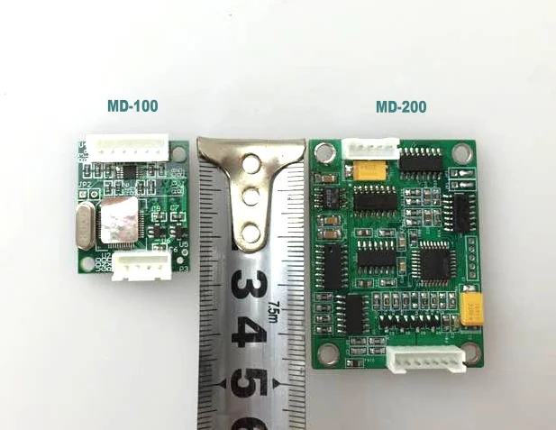 Über the MD 200 and MD100. The deference is The size MD100 much smaller than MD 200 (in the catchment) MD100 is a digital but MD 200 analog Module MD100 use a digital sensor,but MD200 BCI compatible Über the MD 200 and MD100. The deference is The size MD100 much smaller than MD 200 (in the catchment) MD100 is a digital but MD 200 analog Module MD100 use a digital sensor,but MD200 BCI compatible